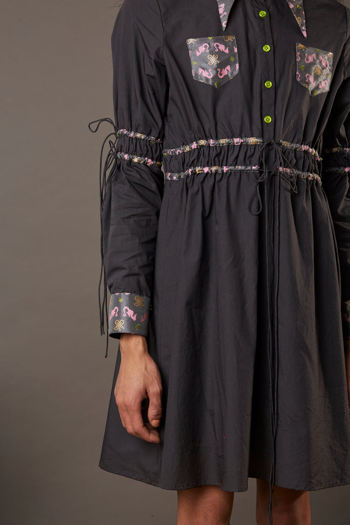 POPLIN SHIRT DRESS WITH BANARASI BROCADE HIGHLIGHTS